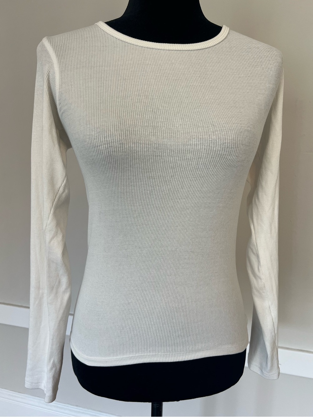 EUC Quince Organic Cotton Micro-Rib White Long Sleeve Crewneck Tee Top Sz Small